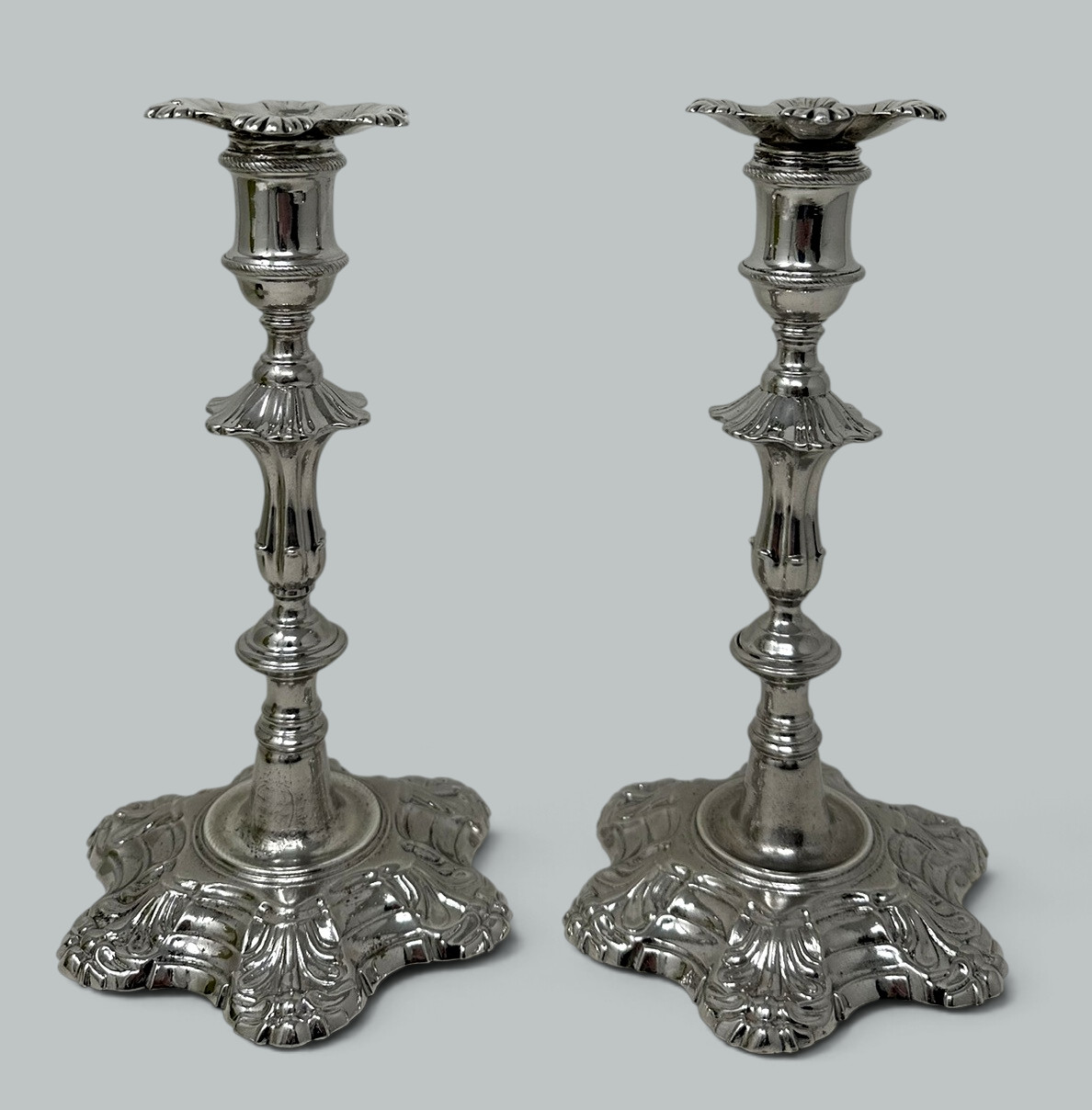 664 Antique Pair English Sterling Silver Georgian Candlesticks by William Cafe 1757 - Image 2