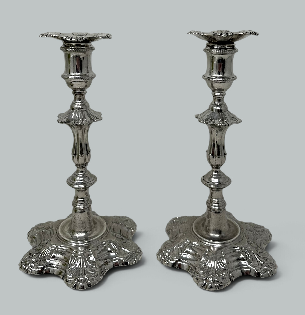 664 Antique Pair English Sterling Silver Georgian Candlesticks by William Cafe 1757 - Image 3