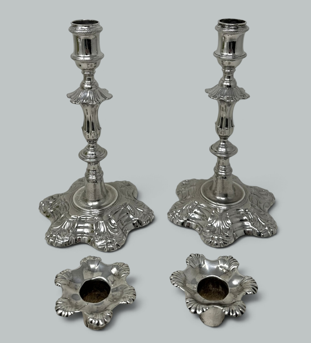 664 Antique Pair English Sterling Silver Georgian Candlesticks by William Cafe 1757 - Image 7