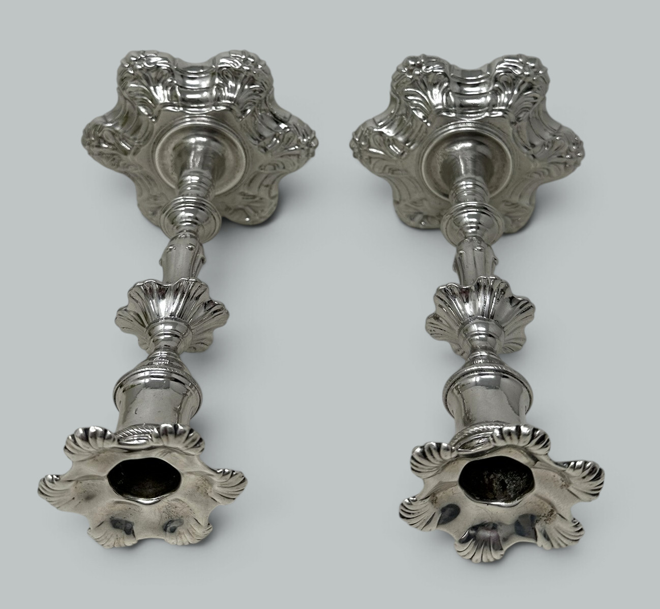 664 Antique Pair English Sterling Silver Georgian Candlesticks by William Cafe 1757 - Image 8