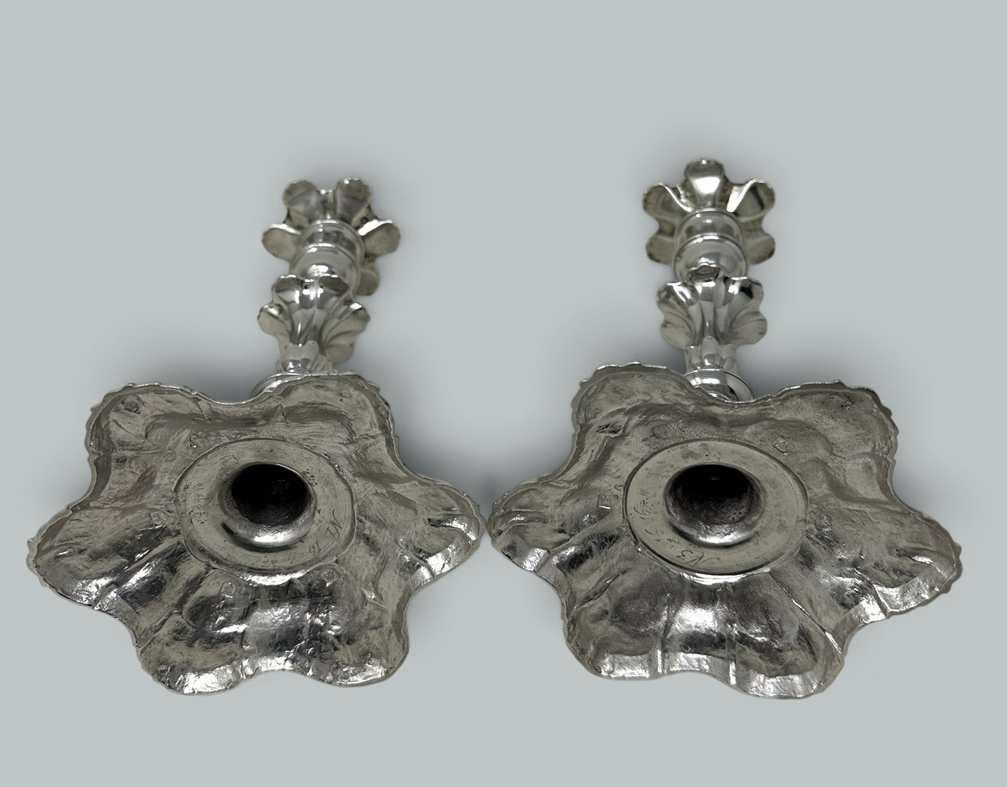 664 Antique Pair English Sterling Silver Georgian Candlesticks by William Cafe 1757 - Image 9
