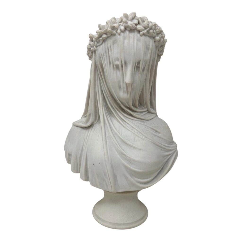 357 Antique English Parian Porcelain Bust VEILED MAIDEN after Monti Raffaele 19thCen