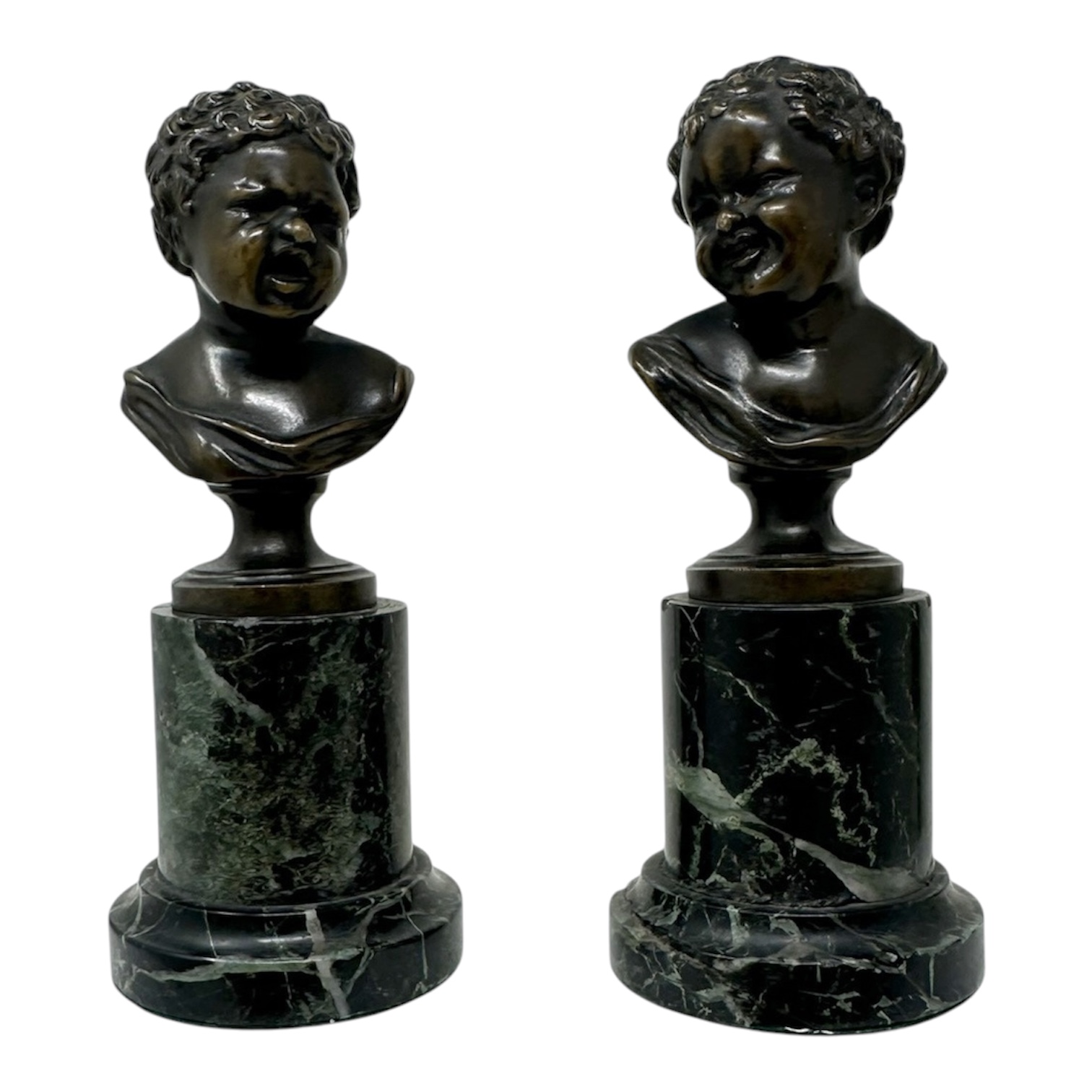 146 Sold Antique Pair French Bronze Marble Busts Grand Tour attrib Jean Antoine Houdon 19C