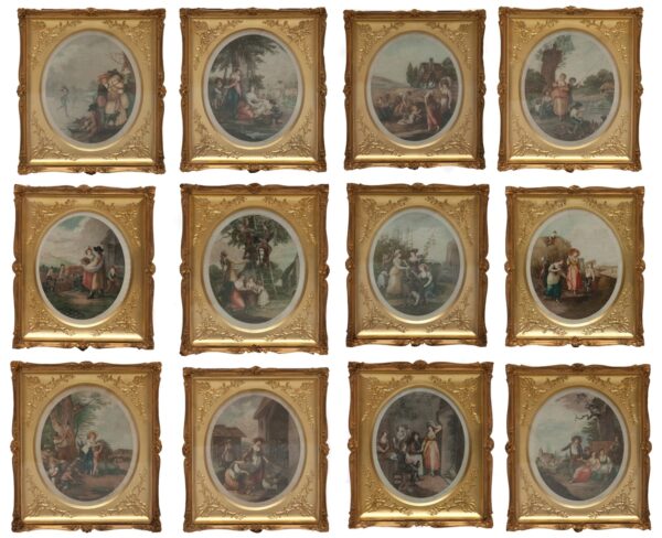 074 Set of 12 Framed Stipple Engravings after William Hamilton (1751-1801) - Months of The Year - Mezzotints